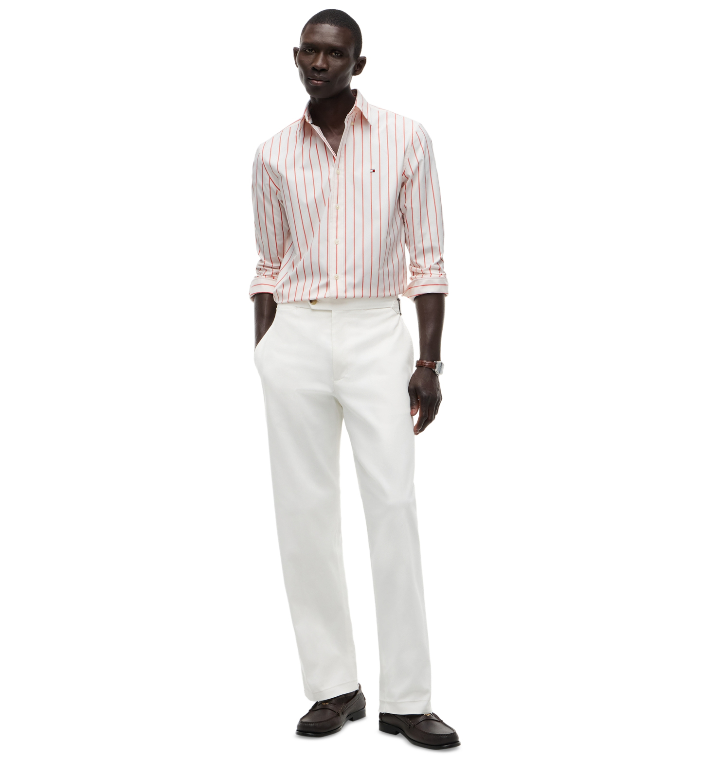 Tommy Hilfiger Men's Performance Poplin Stripe Shirt - Brilliant Orange/Stripe