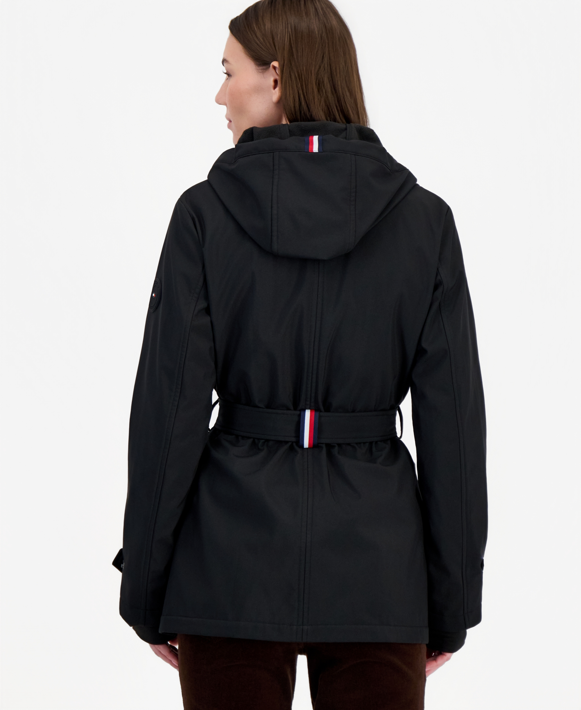 Tommy Hilfiger Women's Hooded Belted Softshell Coat, Created for Macy's - BLACK