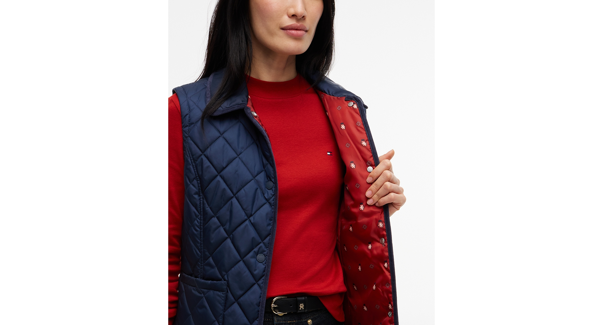 Tommy Hilfiger Women's Quilted Club Collar Vest - Dark Blue