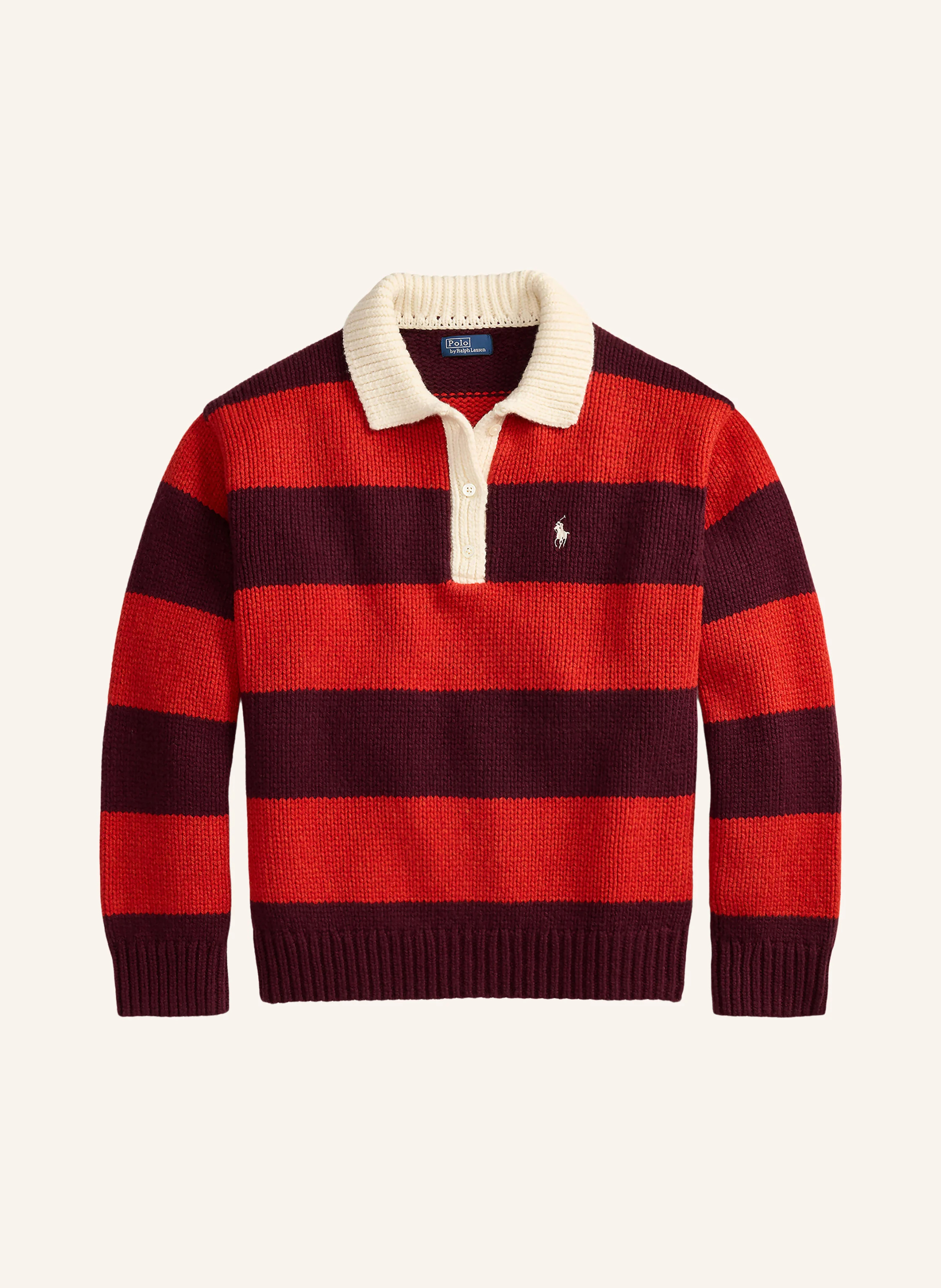 POLO RALPH LAUREN Strick-Poloshirt – ROT / ECRU / DUNKELLILA
