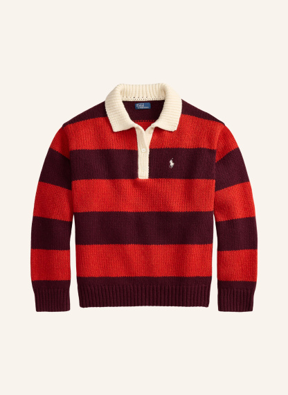 POLO RALPH LAUREN Strick-Poloshirt – ROT / ECRU / DUNKELLILA