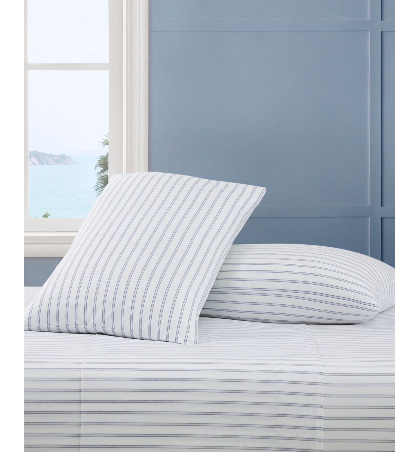 Tommy Hilfiger Printed 200-Thread Count Cotton Percale Sheet Set - Joshua Tree Stripe Blue