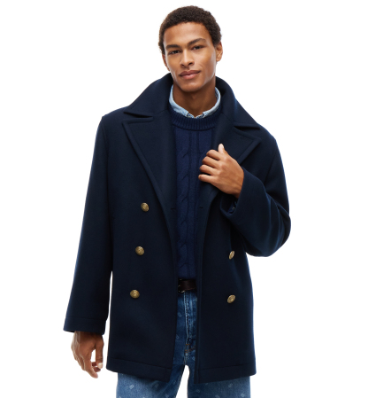 Tommy Hilfiger Men's American Icons Classic Patchwork-Lined Wool Peacoat, Macy’s Exclusive - Dark Blue