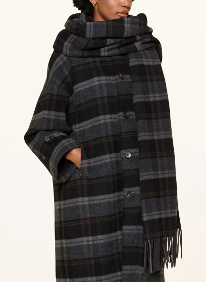 POLO RALPH LAUREN Wollmantel mit abnehmbarem Schal – DUNKELGRAU / BRAUN / GRAU