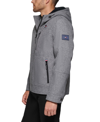 Tommy Hilfiger Men's Sherpa-Lined Softshell Hooded Jacket - Heathery Gray
