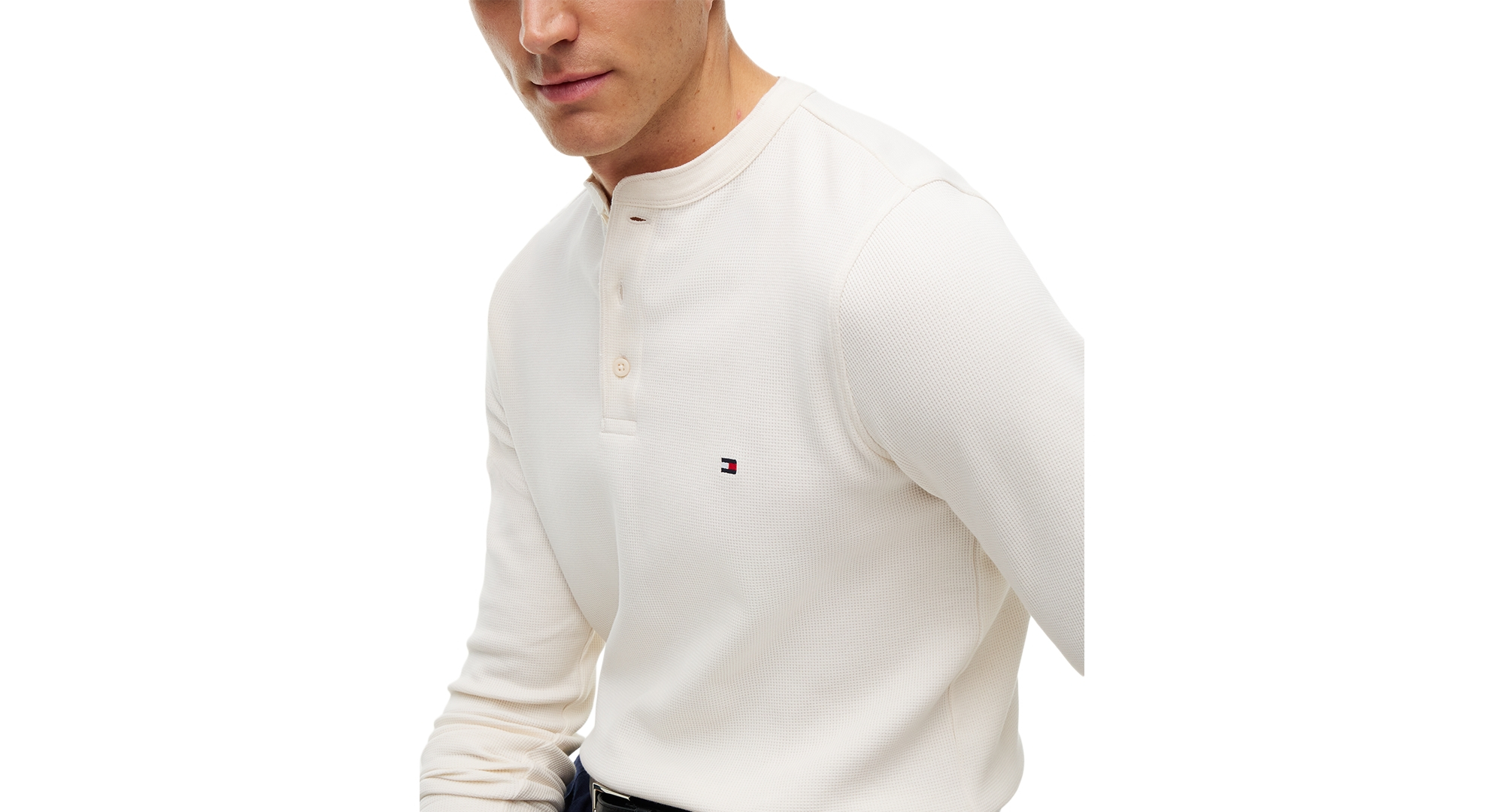 Tommy Hilfiger Men's Waffle Texture Henley Shirt - Ivory Petal