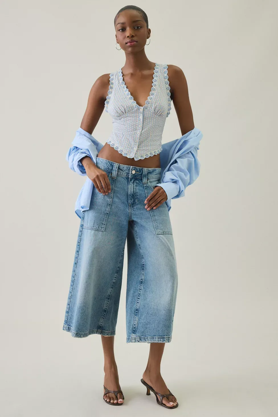 Kimchi Blue It's A Vibe Eyelet Lace Trim Corset Tank Top - Blue Multi