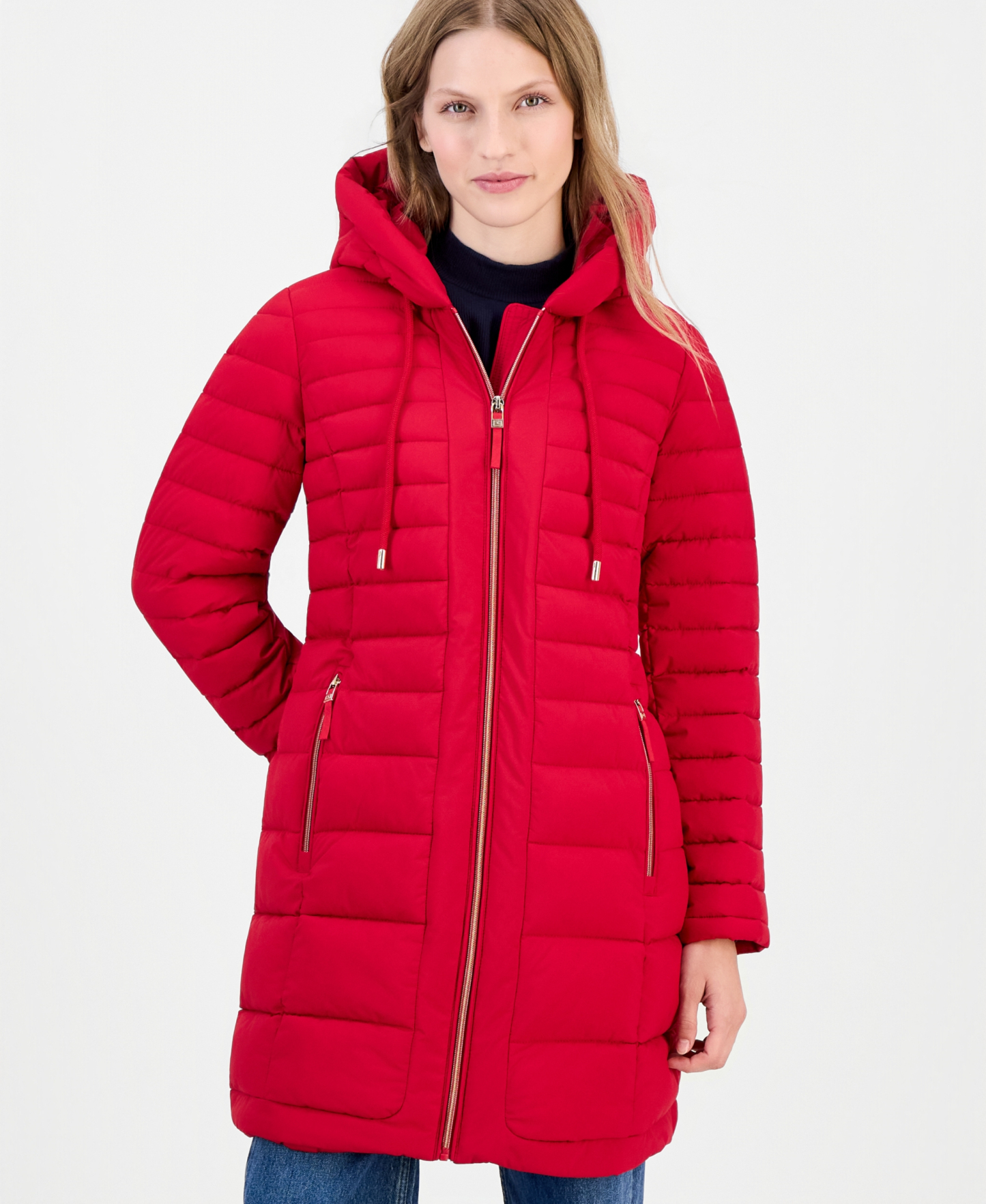 Tommy Hilfiger Women's Puffer Packable Hooded Coat - CRIMSON