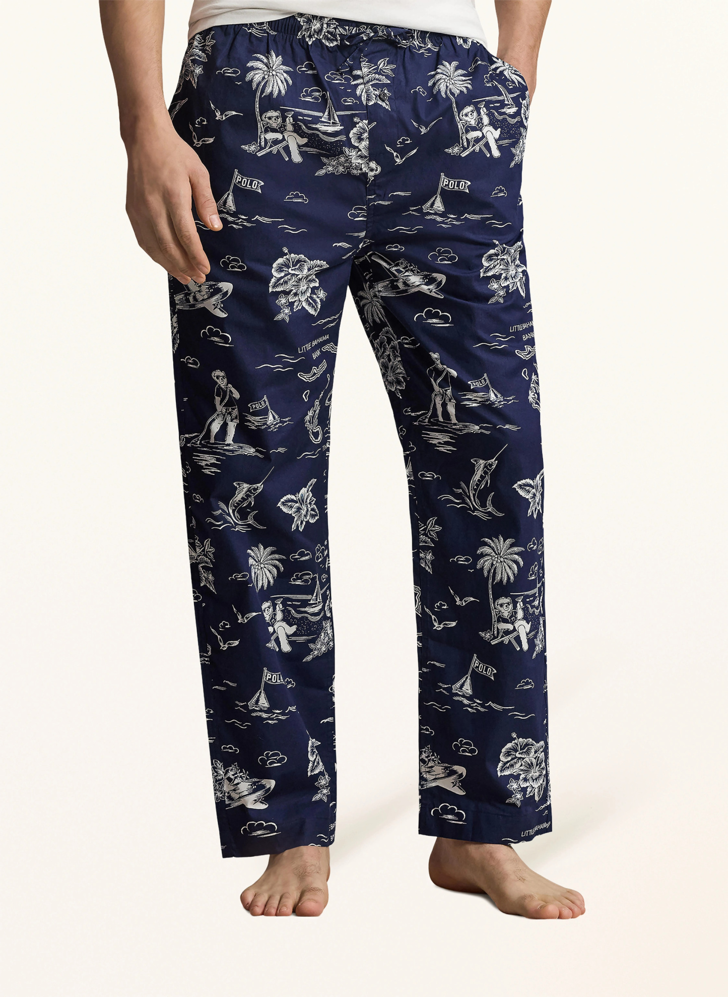 POLO RALPH LAUREN Schlafhose – DUNKELBLAU / WEISS