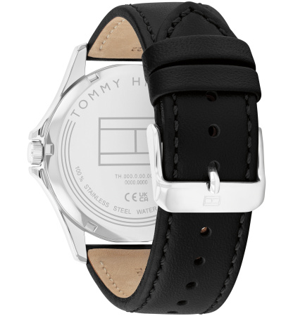 Tommy Hilfiger Quartz Black Leather Strap Watch 42mm - Black