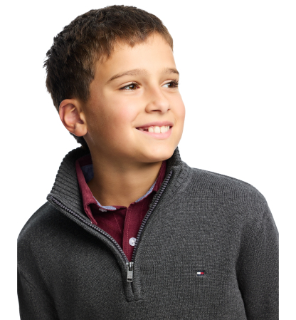 Tommy Hilfiger Boys' 8-20 Zipneck Cotton Quarter-Zip Sweater - Charcoal Heather