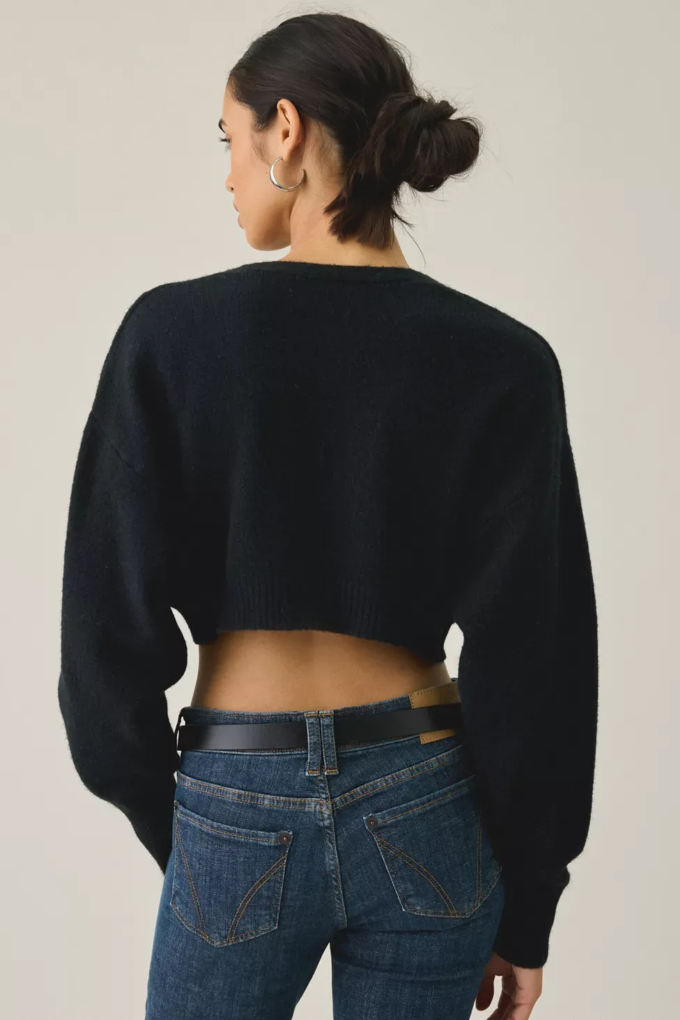 Out From Under Julia Twist Plunging V-Neck Cropped Sweater - Black