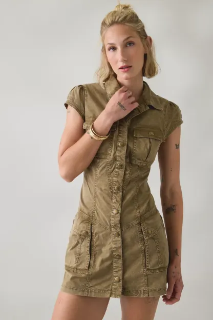 BDG Sunridge Cargo Shirt Mini Dress - Olive
