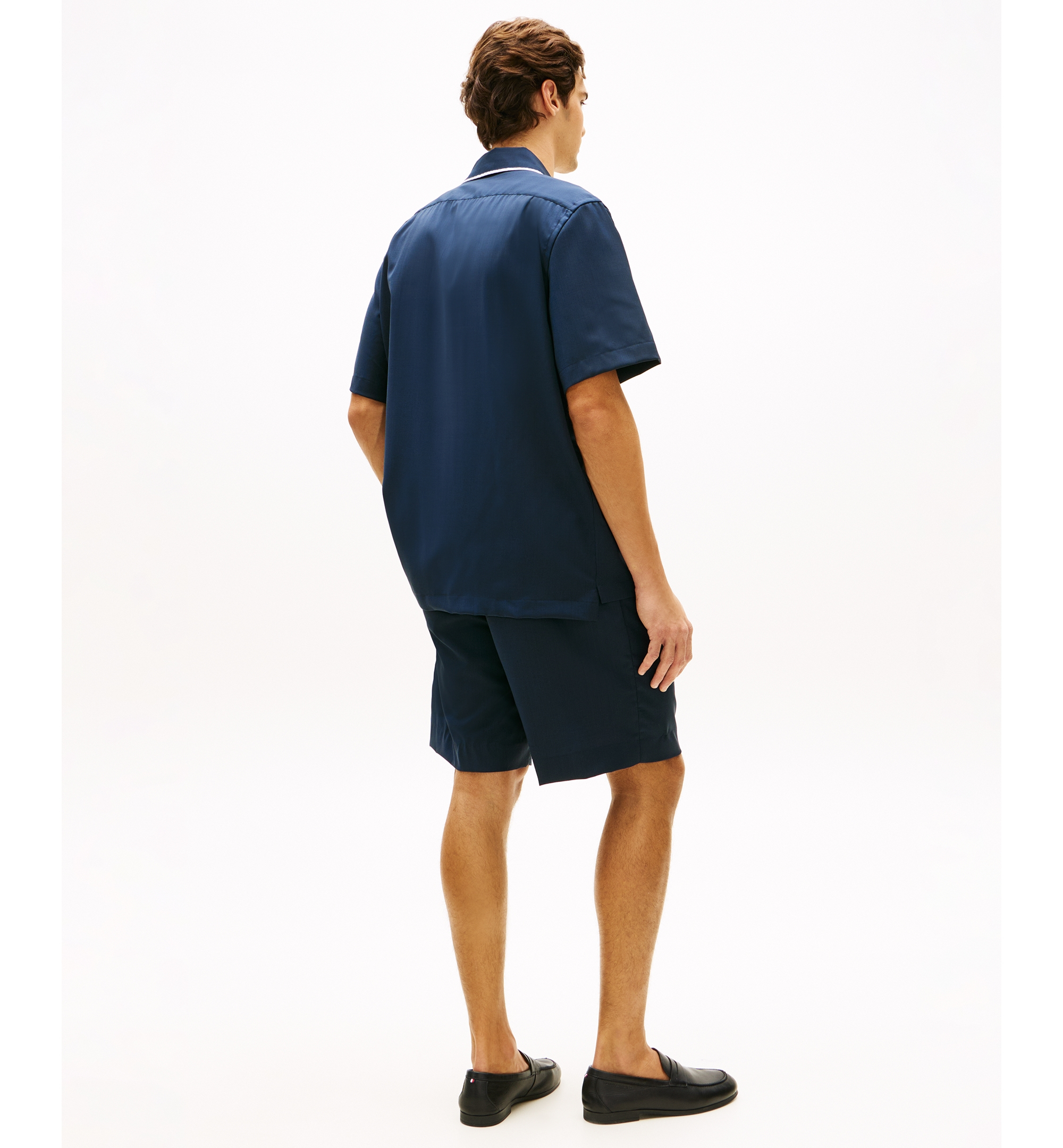 Tommy Hilfiger Men's Luxe Summer Wool Short-Sleeve Button-Front Shirt - Navy Iris