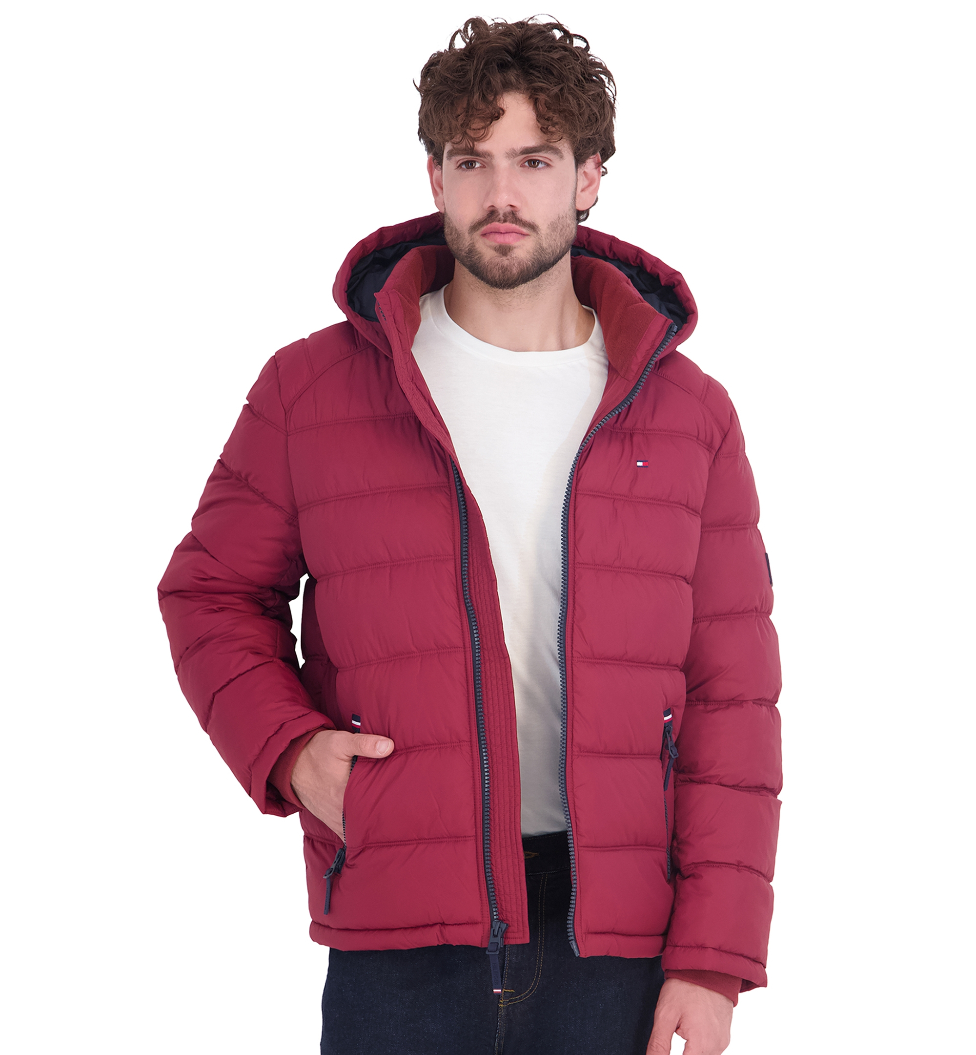 Tommy Hilfiger Men's Hooded Puffer Jacket - Red