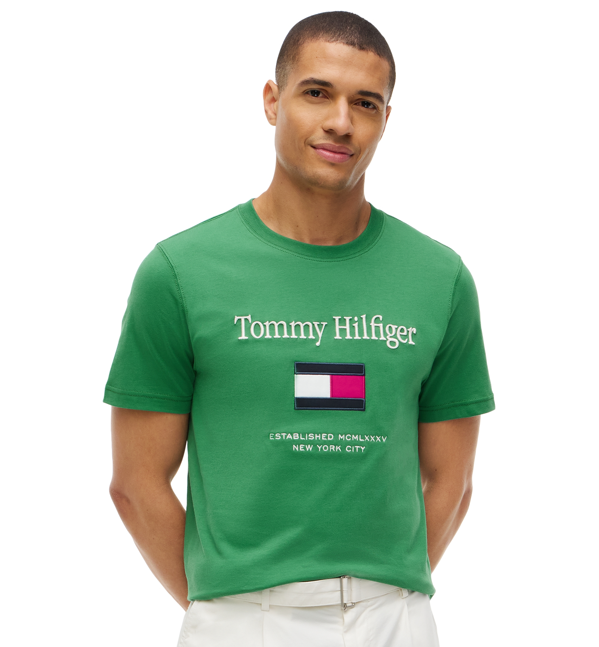 Tommy Hilfiger Men's Logo Embroidered Flag T-Shirt - Alaskan Green