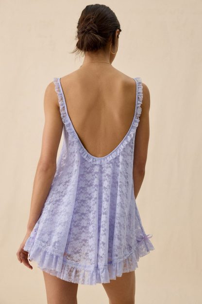 UO Primrose Lace Babydoll Romper - Mulberry