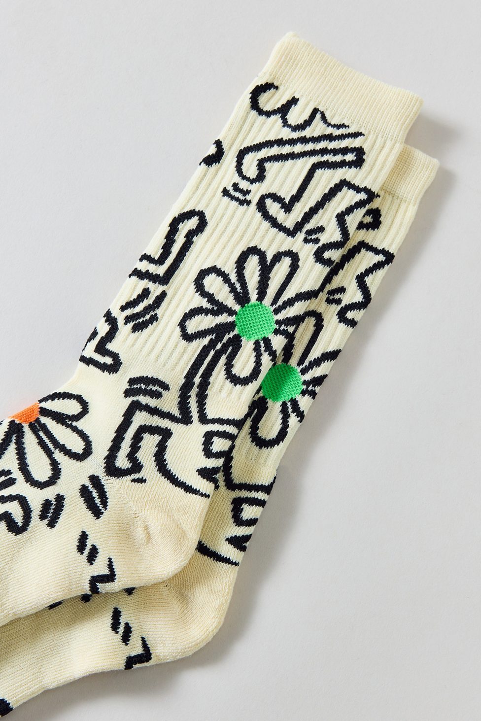 Keith Haring Dancing Flower Crew Socks - Cream
