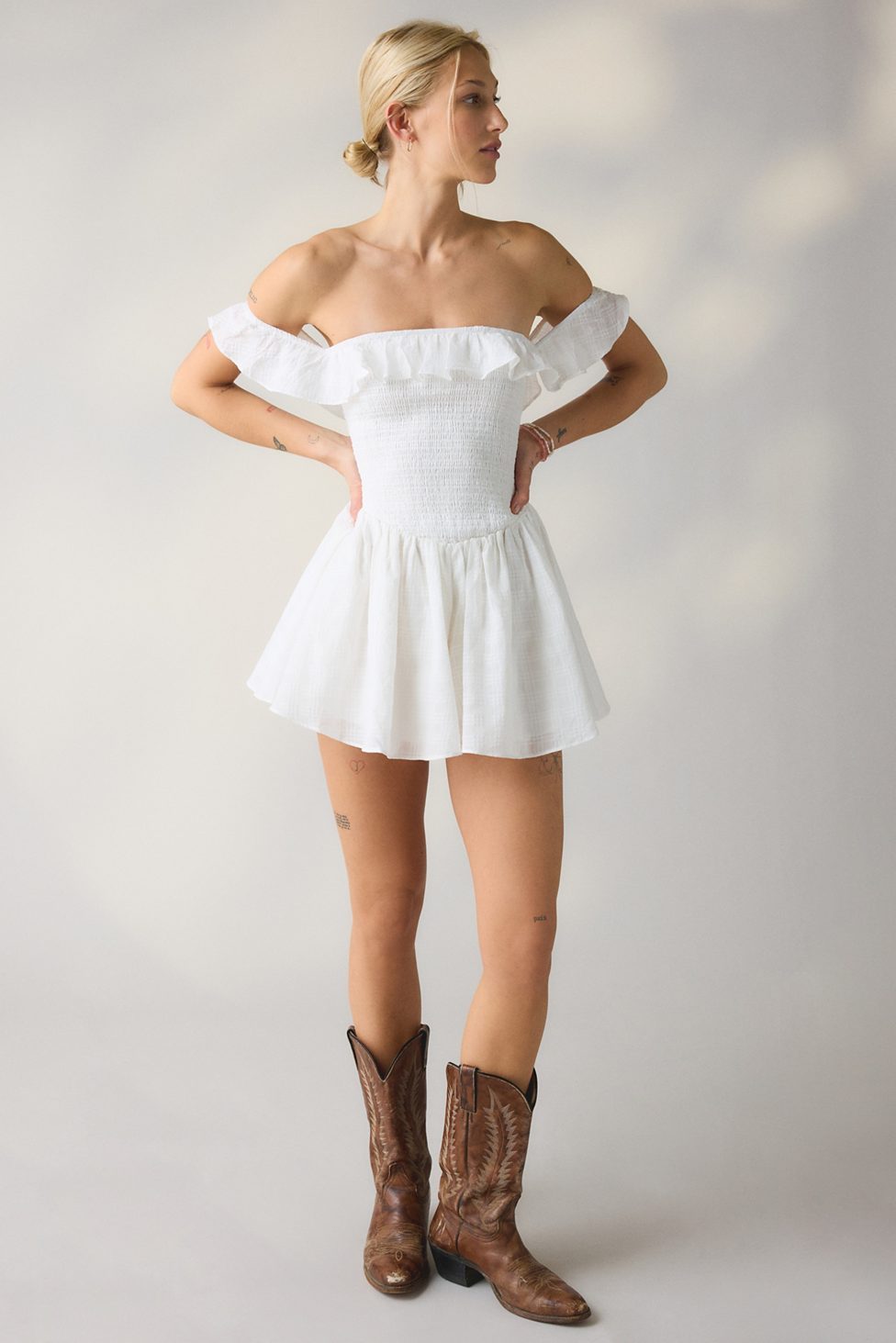 Kimchi Blue Clementine Smocked Ruffle Romper - White