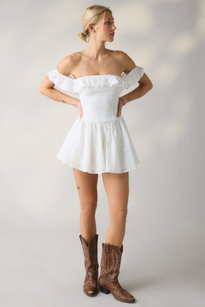Kimchi Blue Clementine Smocked Ruffle Romper - White