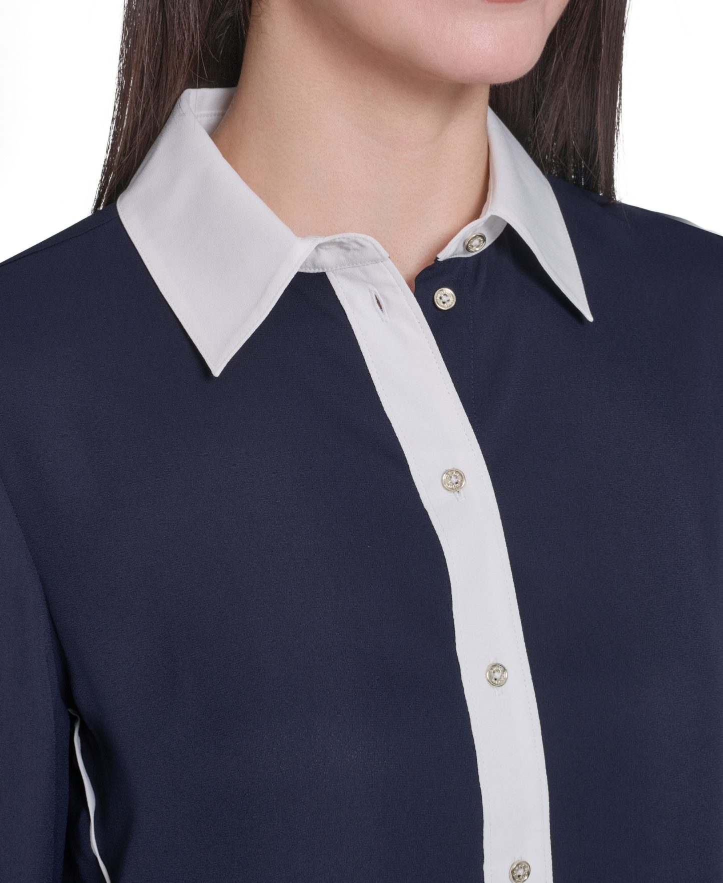Tommy Hilfiger Women's Slim-Fit Button-Up Top - Midnight/Ivory
