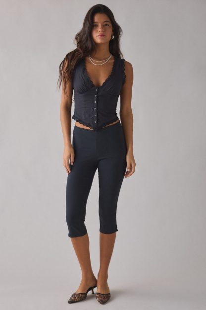 Kimchi Blue It's A Vibe Eyelet Lace Trim Corset Tank Top - Black