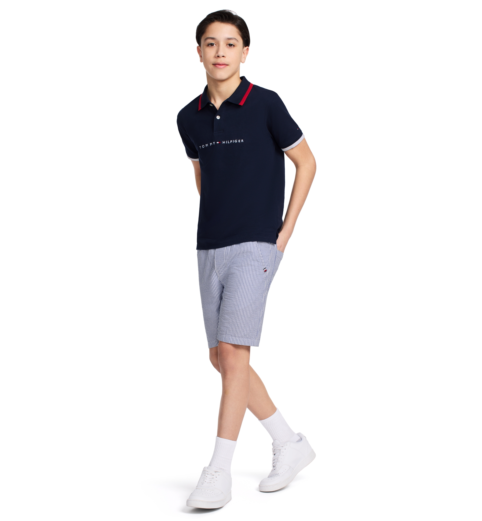 Tommy Hilfiger Boys' 8-20 Tomas Short-Sleeve Tipped Polo Shirt - Navy Blazer