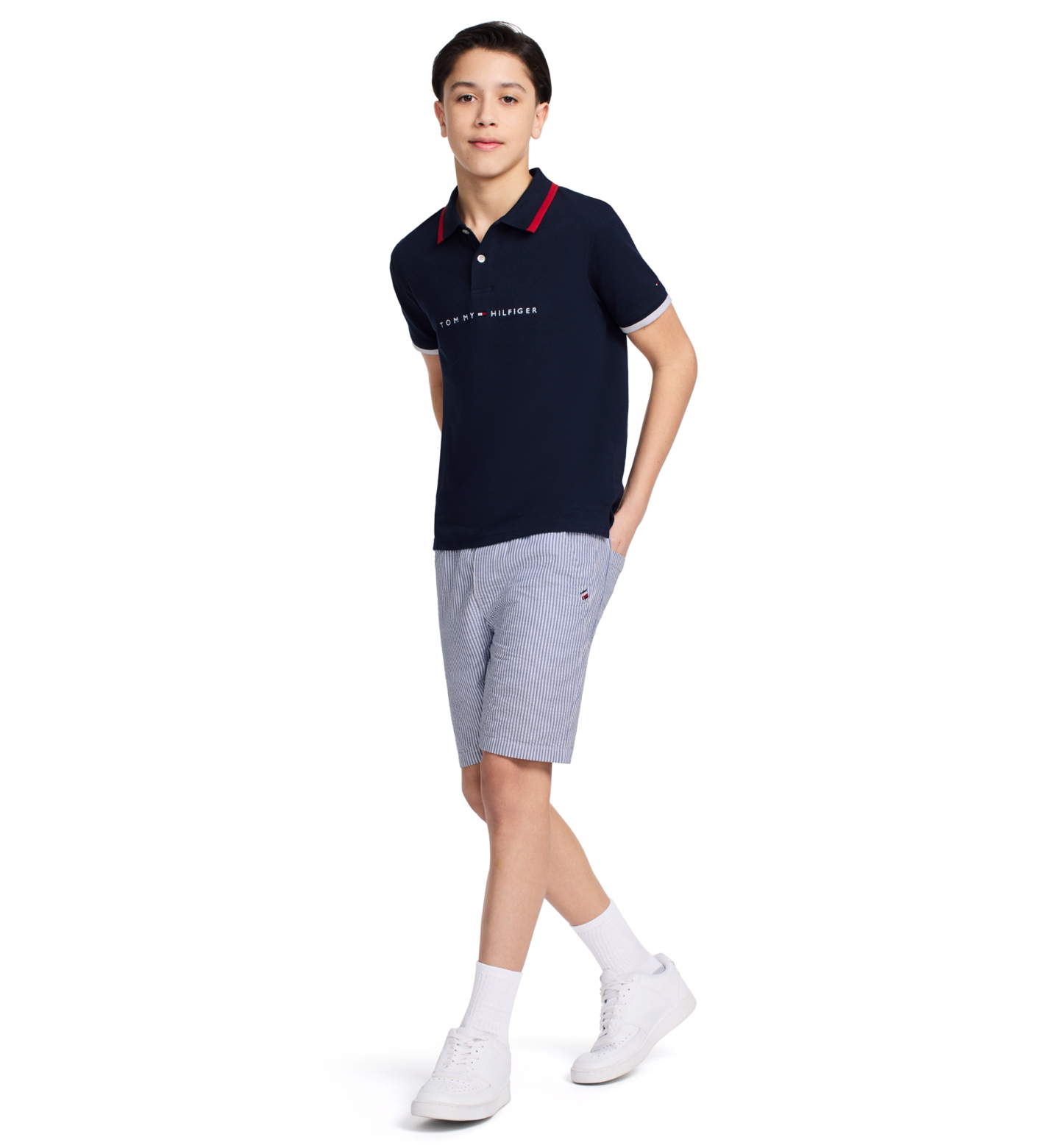 Tommy Hilfiger Boys' 8-20 Tomas Short-Sleeve Tipped Polo Shirt - Navy Blazer