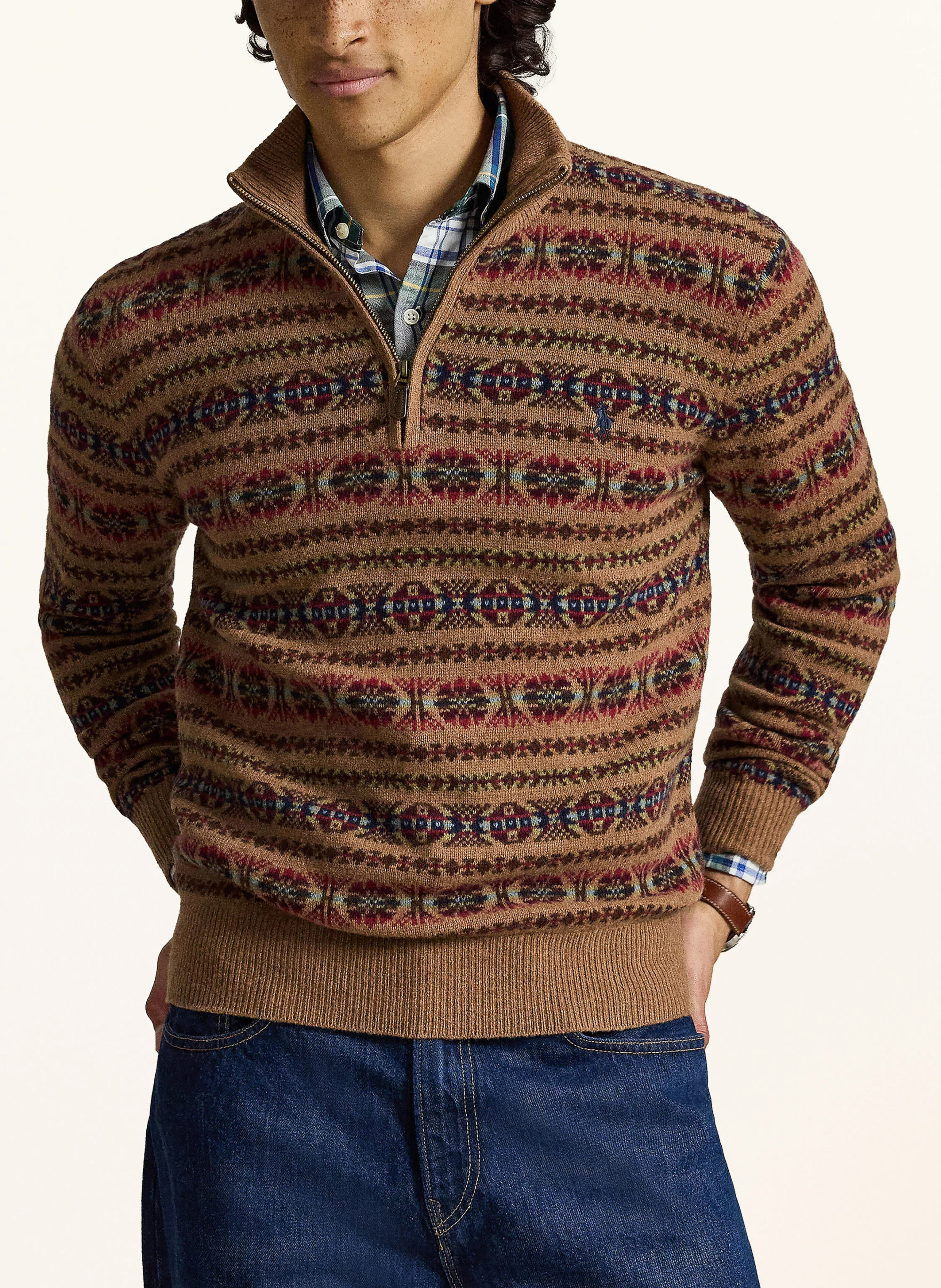 POLO RALPH LAUREN Troyer – BRAUN / DUNKELROT / DUNKELBLAU