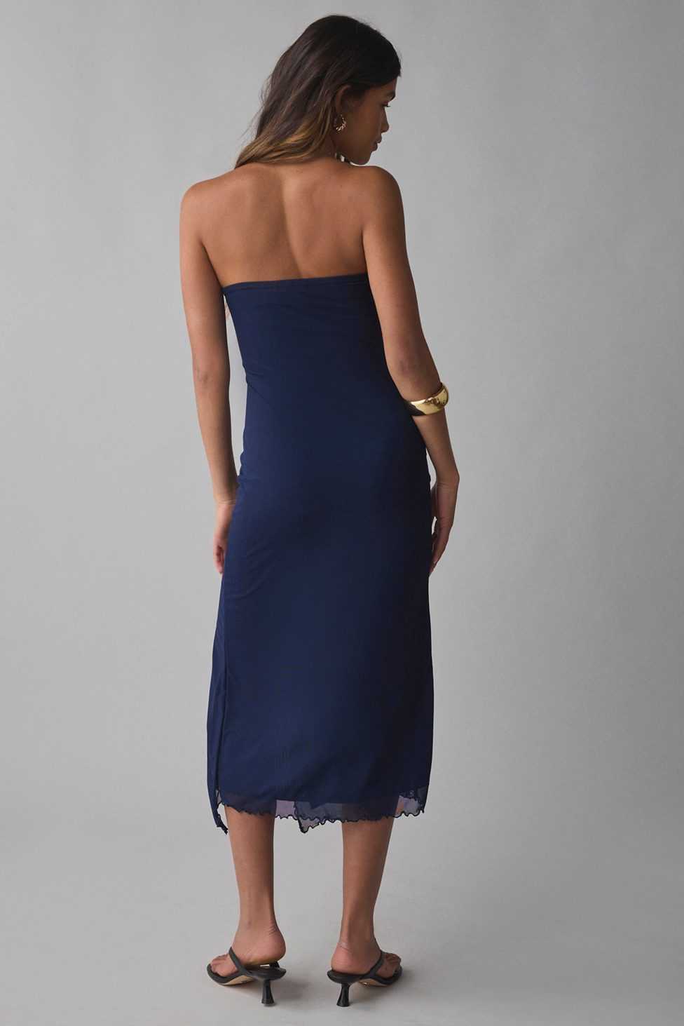 UO Samara Mesh Strapless Midi Dress - Navy