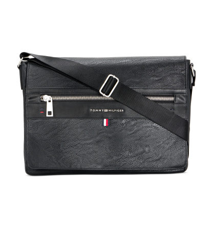 Tommy Hilfiger Men's Pebble Faux-Leather Leo Messenger Bag - Black