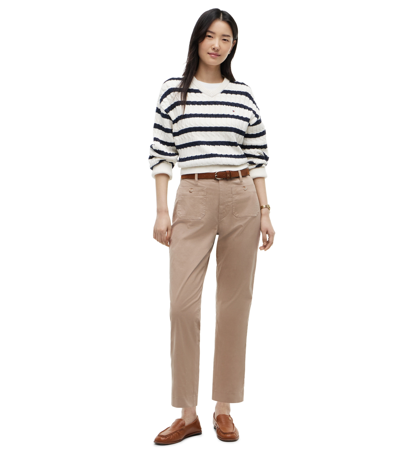 Tommy Hilfiger Damen-Twill-Chinohose mit aufgesetzten Taschen – Beige