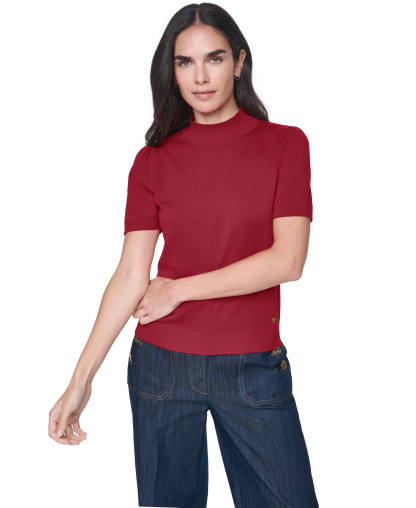 Tommy Hilfiger Women's Short-Sleeve Mock-Neck Puff-Sleeve Sweater - Crimson