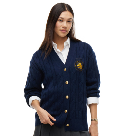 Tommy Hilfiger Women's American Icons Cable-Knit V-Neck Cardigan, Macy's Exclusive - Dark Blue