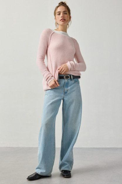 BDG Angel Boatneck Fit-And-Flare Tunic Sweater - Pink