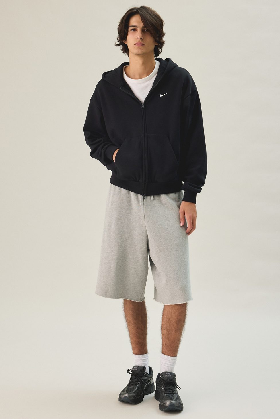 Nike Solo Fleece Full-Zip Hoodie Sweatshirt - Total Black/Sail