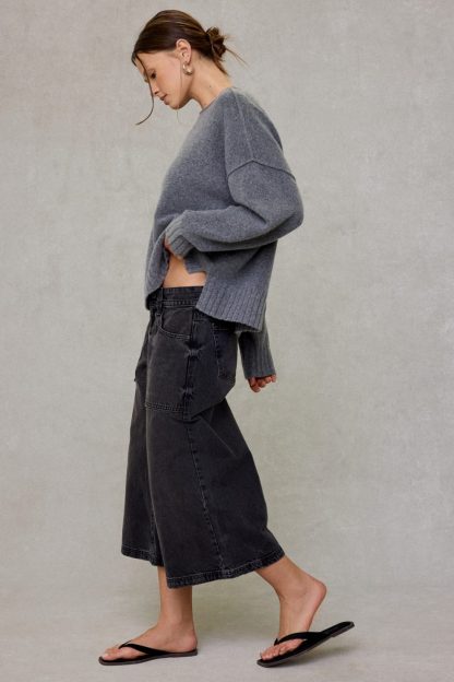 Out From Under So Soft Oversized Off-The-Shoulder Sweater - Dark Grey