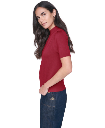 Tommy Hilfiger Women's Short-Sleeve Mock-Neck Puff-Sleeve Sweater - Crimson