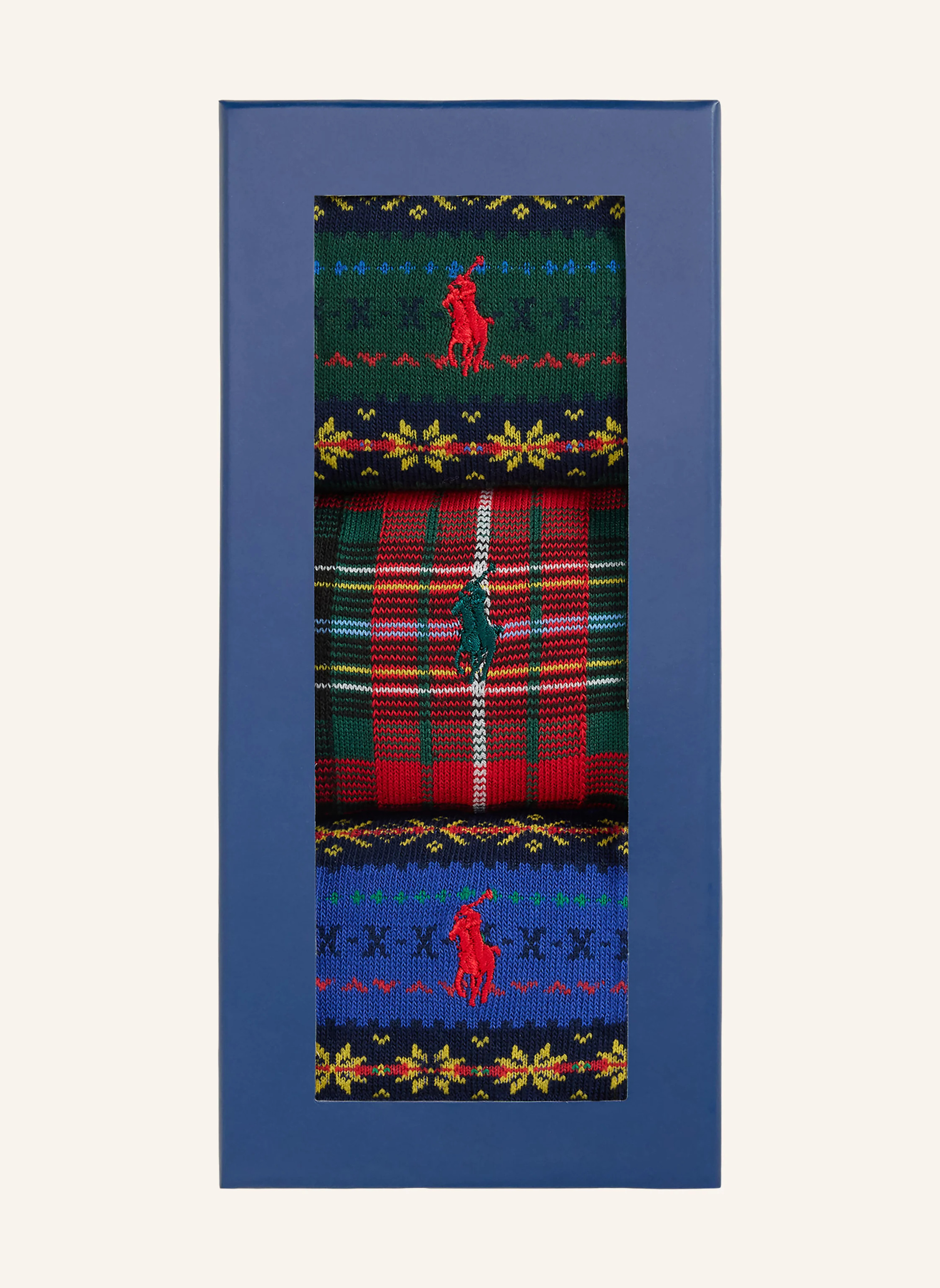 POLO RALPH LAUREN 3er-Pack Socken mit Geschenkbox – DUNKELGRÜN / ROT / BLAU