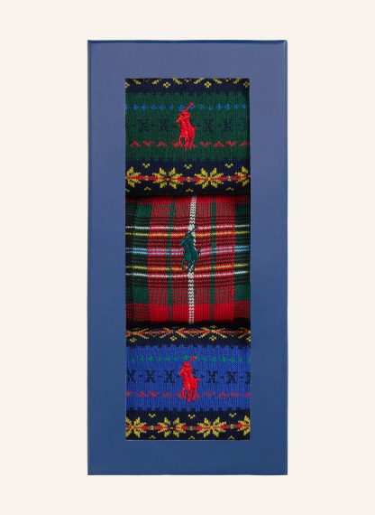 POLO RALPH LAUREN 3er-Pack Socken mit Geschenkbox – DUNKELGRÜN / ROT / BLAU