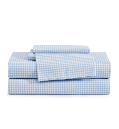 Tommy Hilfiger Printed 200-Thread Count Cotton Percale Sheet Set - Gardena Check Blue