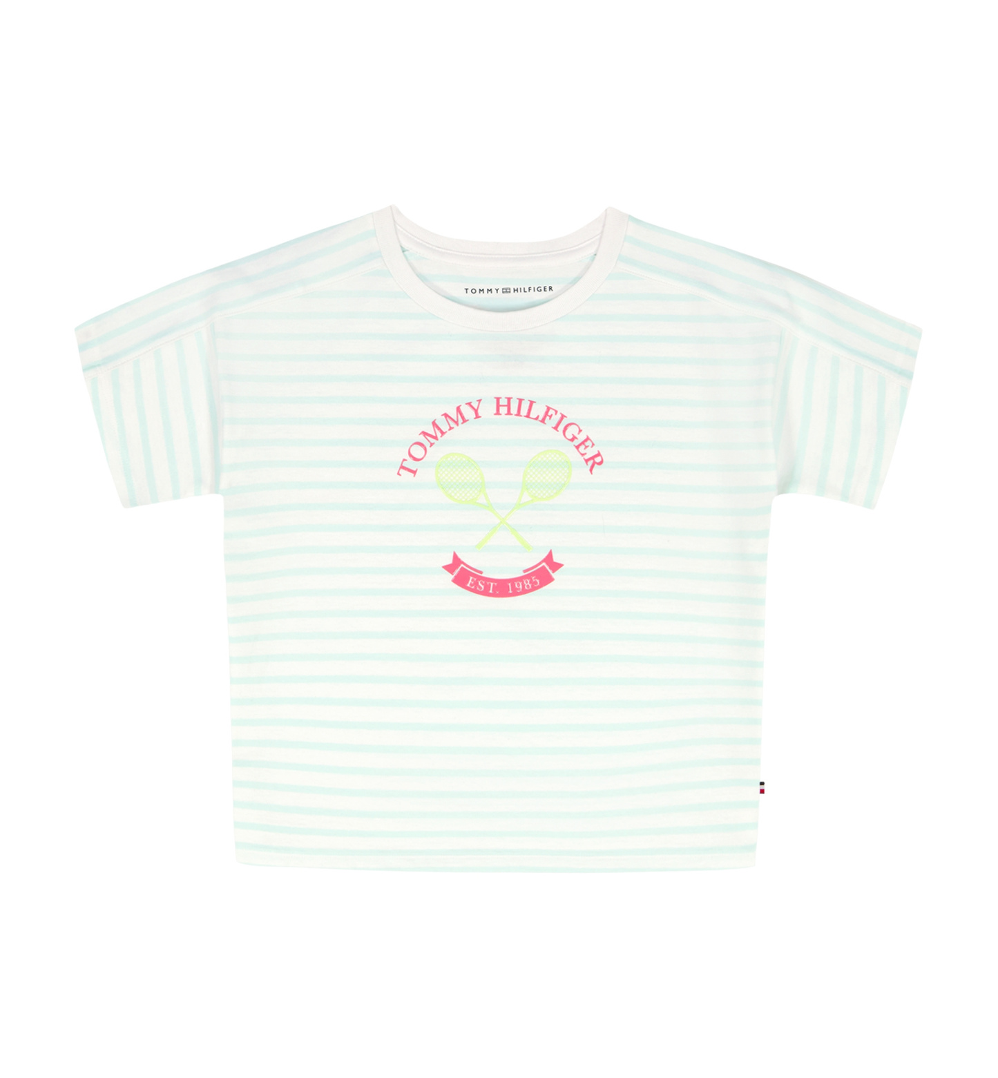 Tommy Hilfiger Girls' 7-16 Round Neck Stripe T-Shirt - Aqua