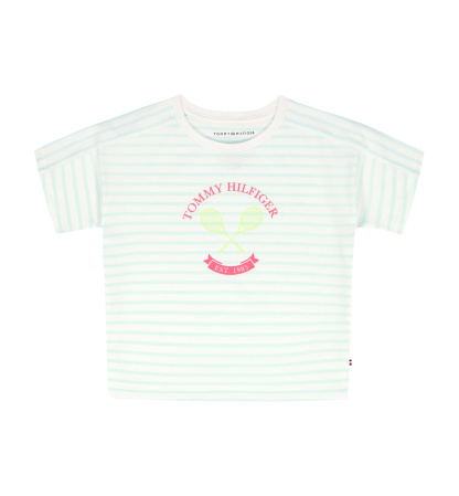 Tommy Hilfiger Girls' 7-16 Round Neck Stripe T-Shirt - Aqua