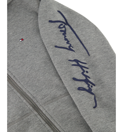 Tommy Hilfiger Boys' 8-20 Signature Full Zip Kangaroo-Pocket Cotton-Polyester Blend Zip Hoodie - Med Gray