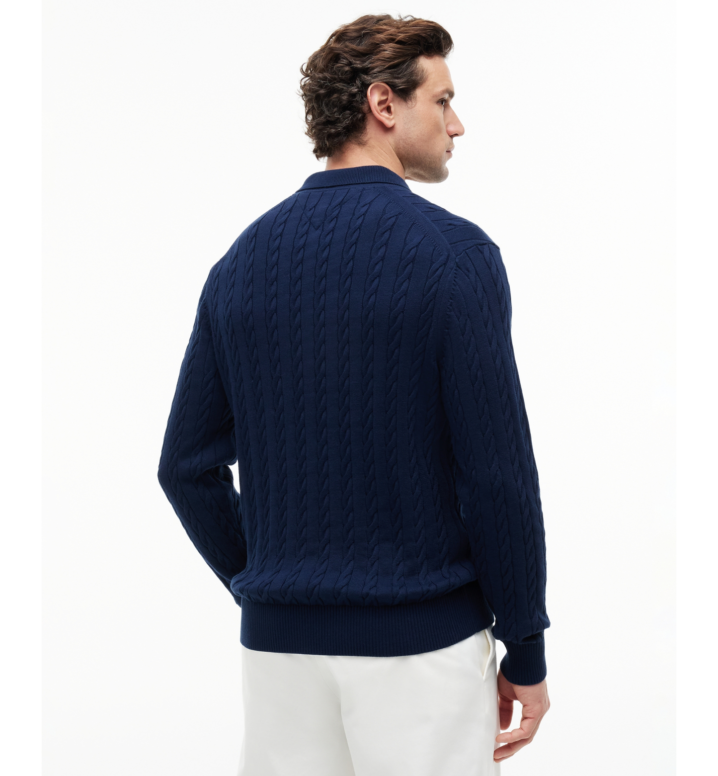 Tommy Hilfiger Men's Classic Cotton Cable-Knit Regular-Fit Sweater Polo - Navy Blue