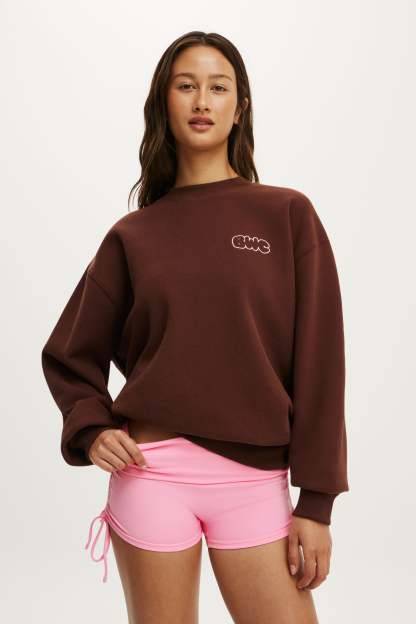 Plush Graphic Crew Sweatshirt, CHESTNUT/BODY WELLNESS - example image 1