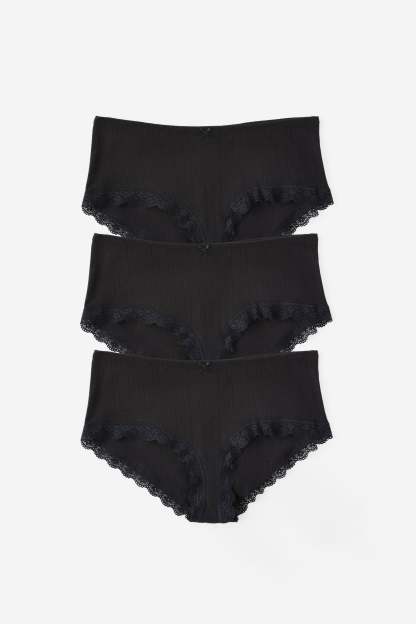 Cotton Lace Boyshort Brief 3 Pack, BLACK/BLACK/BLACK - example image 1