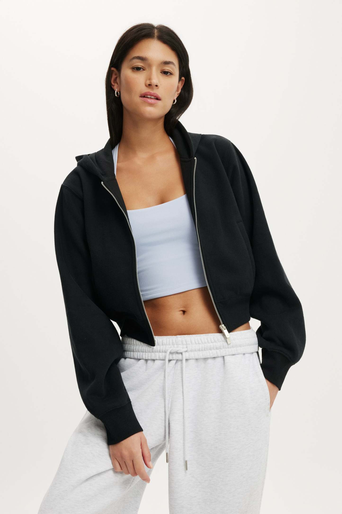 Plush Relaxed Zip Through Hoodie, BLACK - example image 2