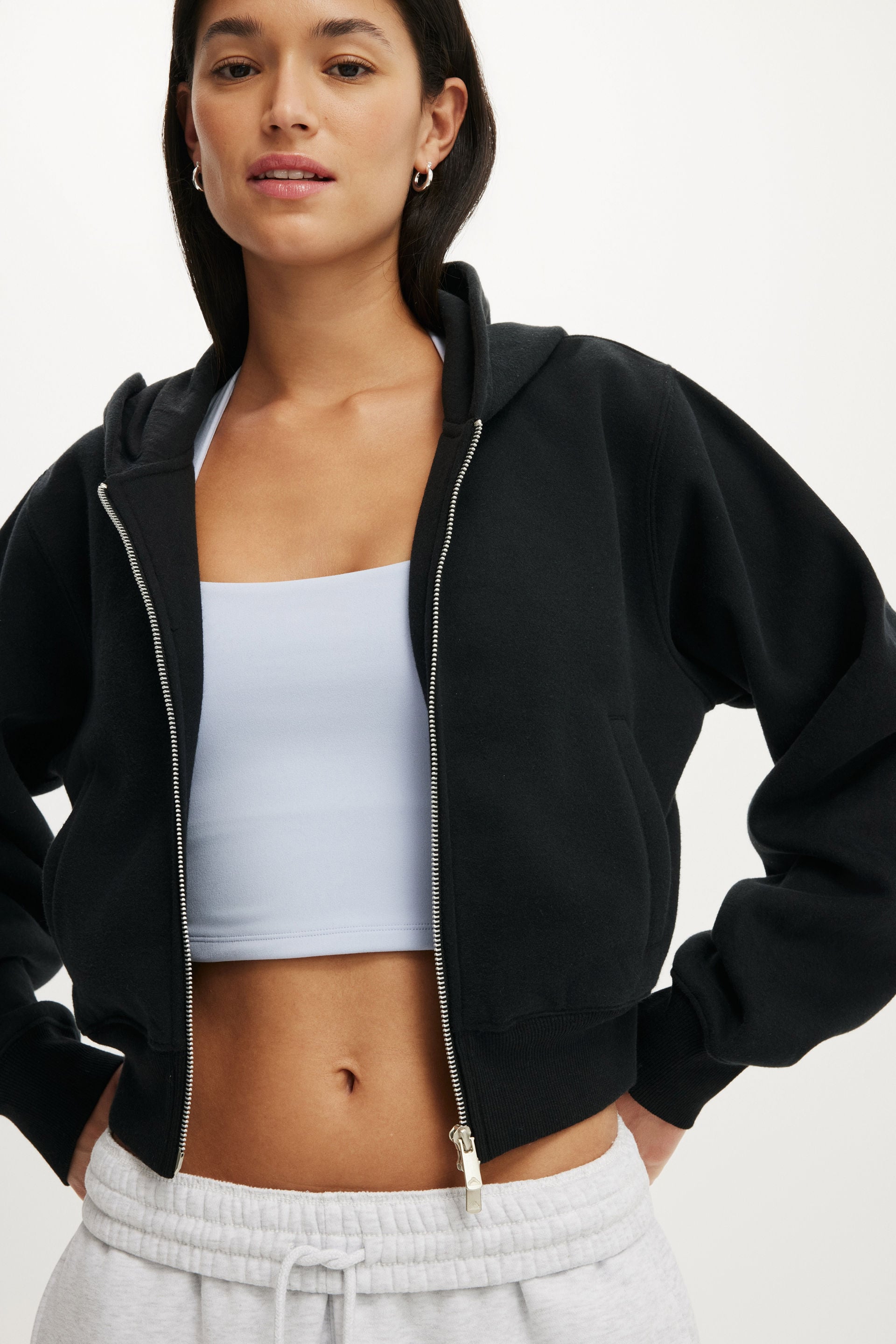 Plush Relaxed Zip Through Hoodie, BLACK - example image 3