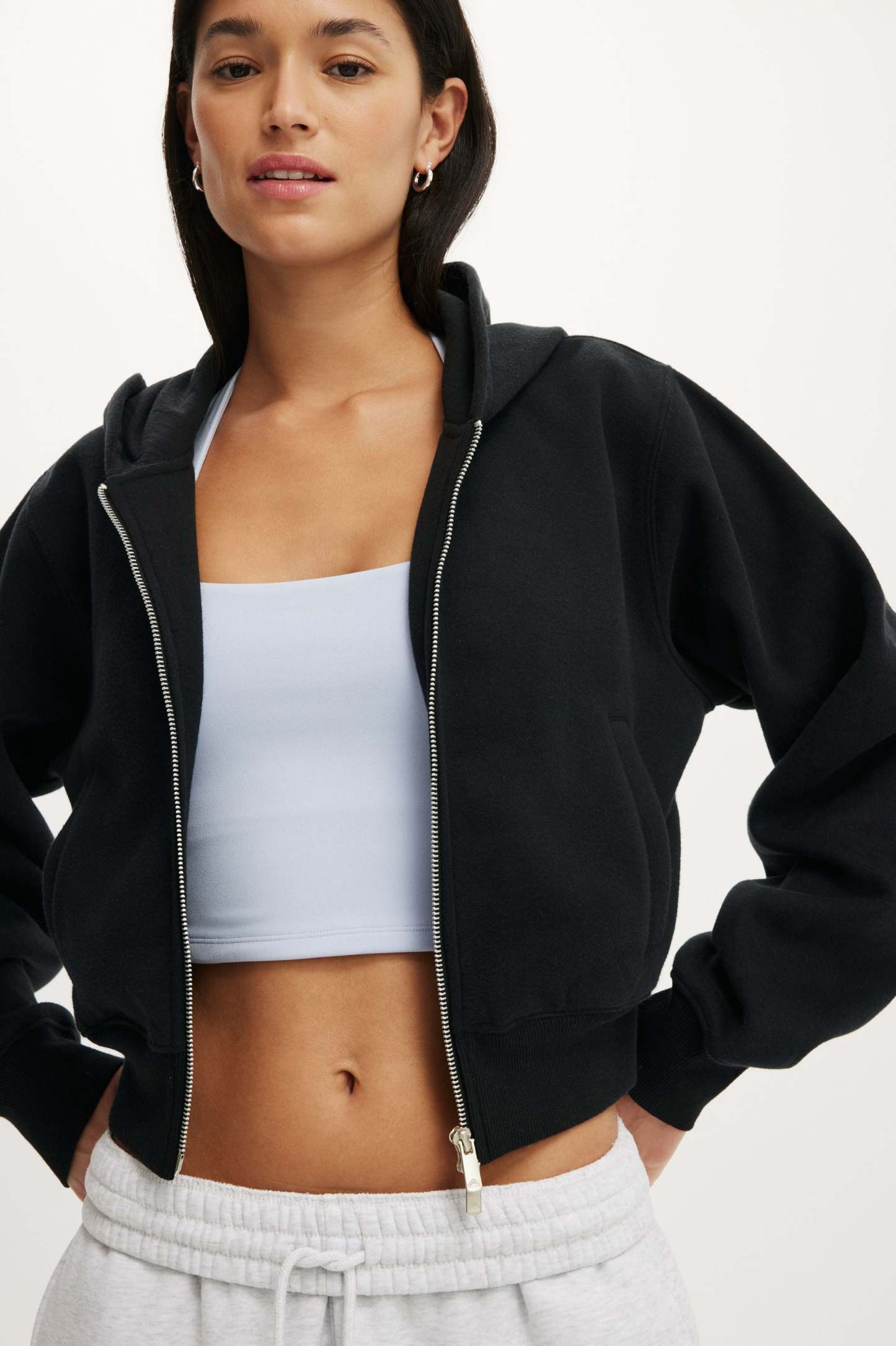 Plush Relaxed Zip Through Hoodie, BLACK - example image 3